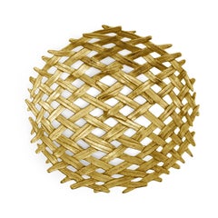 Pair of Contemporary Gold Metal Palm Weave Decorative Centerpiece Bowl