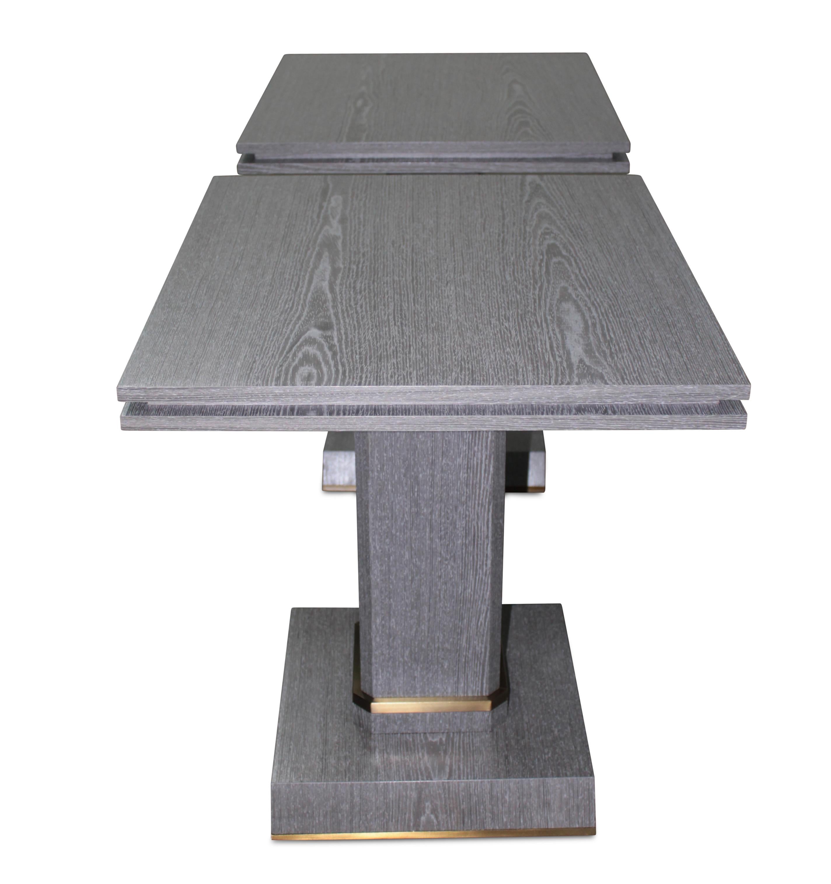 Modern Pair of Contemporary Gray Cerused Oak and Bronze Occasional Table, In Stock For Sale
