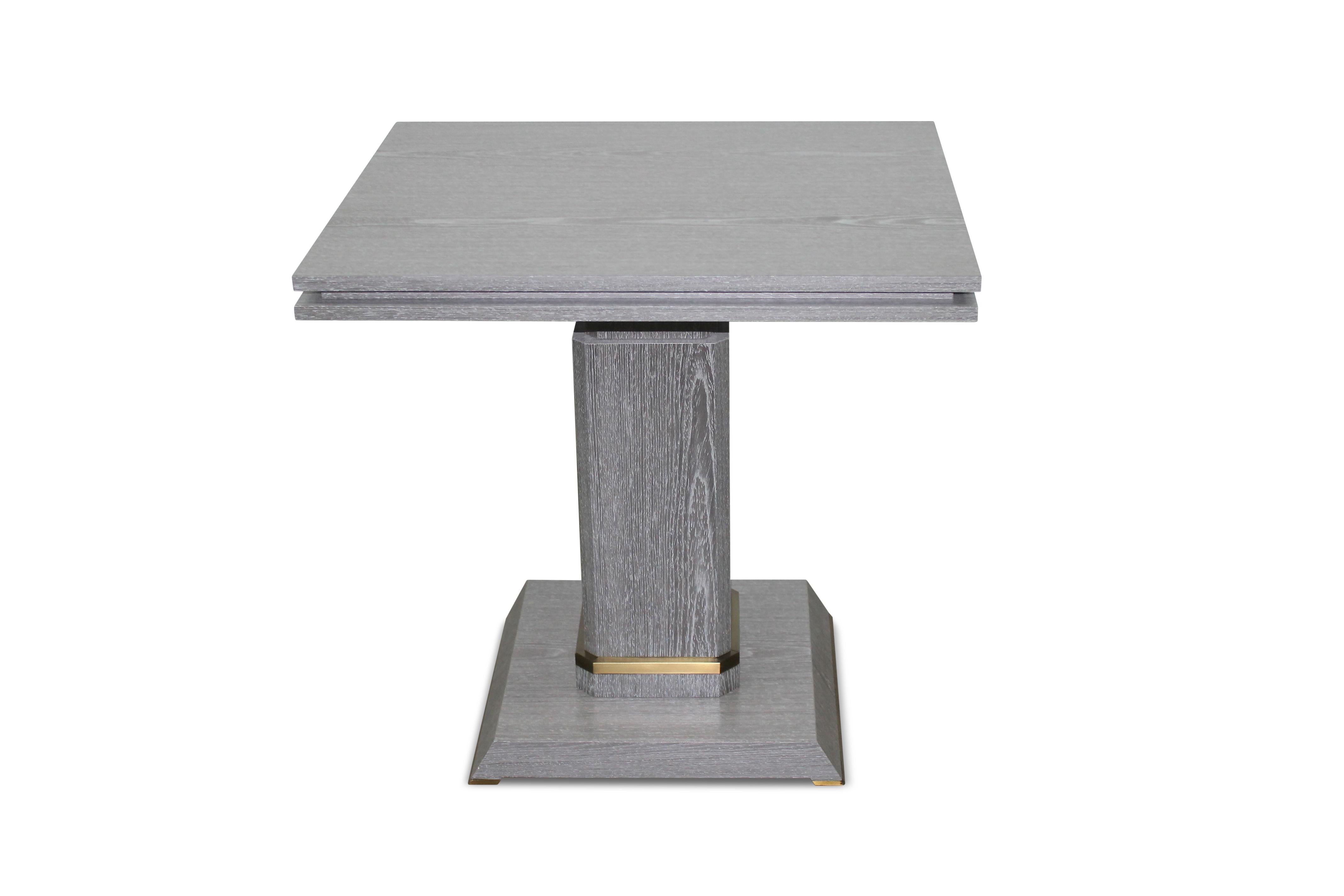 Argentine Pair of Contemporary Gray Cerused Oak and Bronze Occasional Table, In Stock For Sale