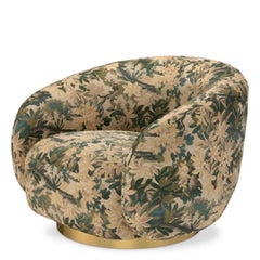 Paire de fauteuils pivotants contemporains en tissu d'ameublement à motif floral vert