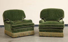 Pair of Contemporary Green Velvet Swivel Club Chairs by Thomas Britt