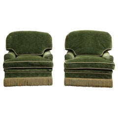 Pair of Contemporary Green Velvet Swivel Club Chairs by Thomas Britt