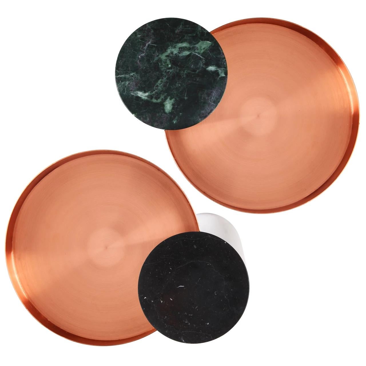 Pair of contemporary Gueridons, Sebastian Herkner

The salute table exists in 3 sizes, 3 different marbles for the column and 4 different finishes for the tray for a virtually endless number of configurations. In addition, Salute can be made bespoke