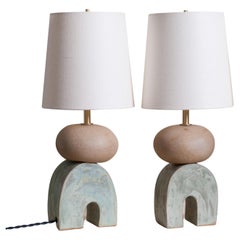 Pair of Devoe Table Lamps - Contemporary Handmade Ceramic, Postmodern Sculpture