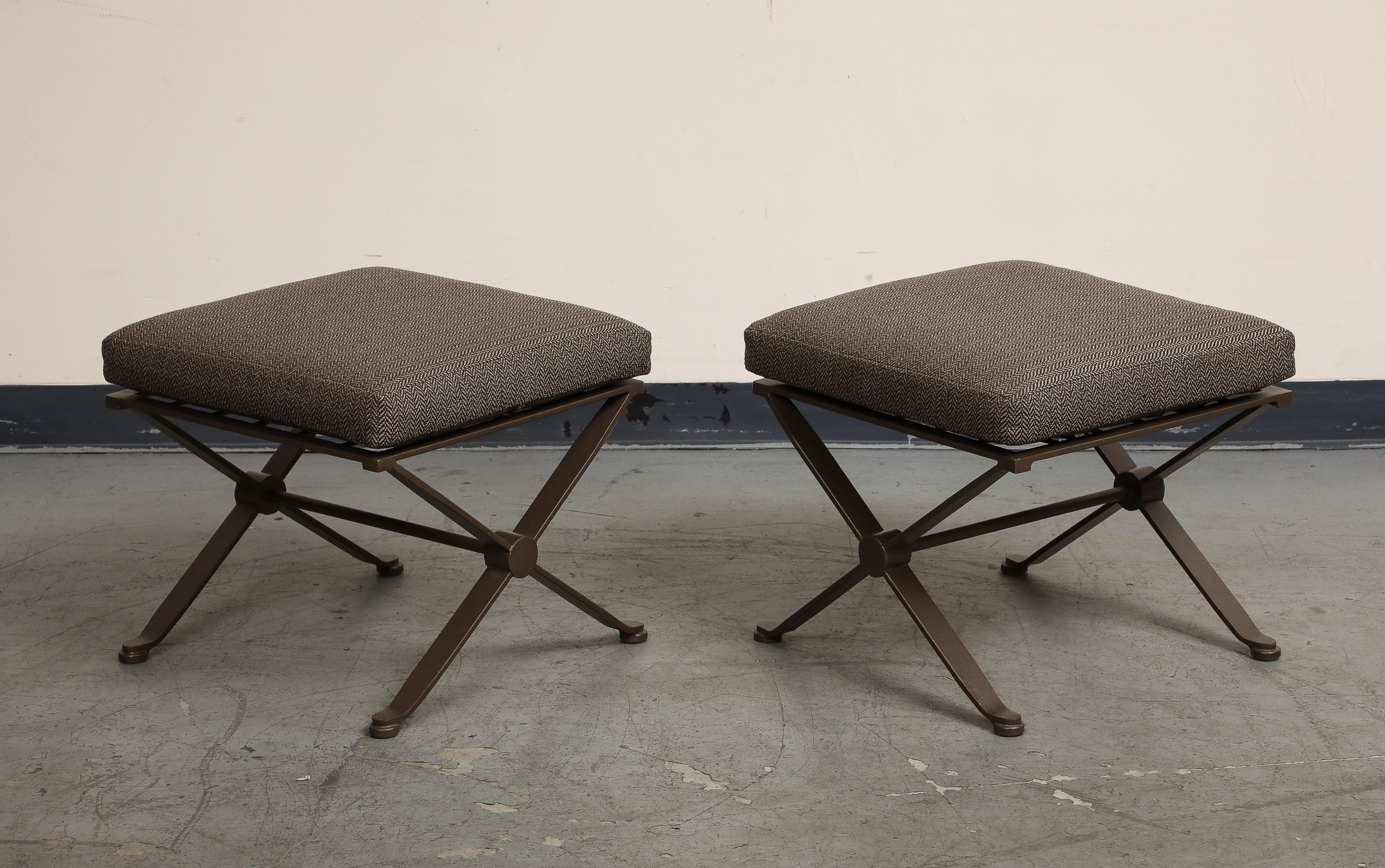 20th Century Pair of Contemporary Herringbone X-Form Bronze Benches For Sale
