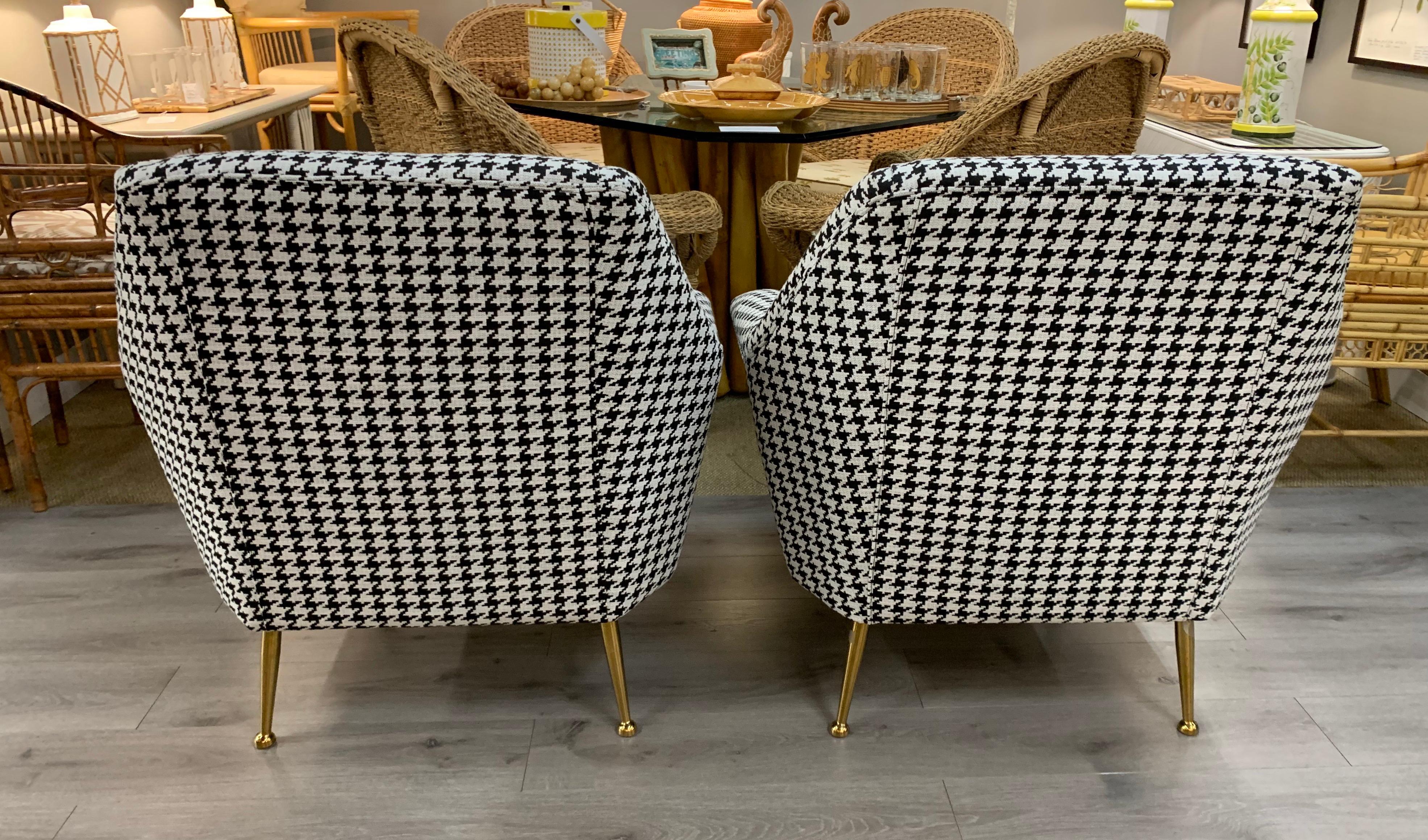 American Pair of Contemporary Houndstooth Black and White Lounge Chairs