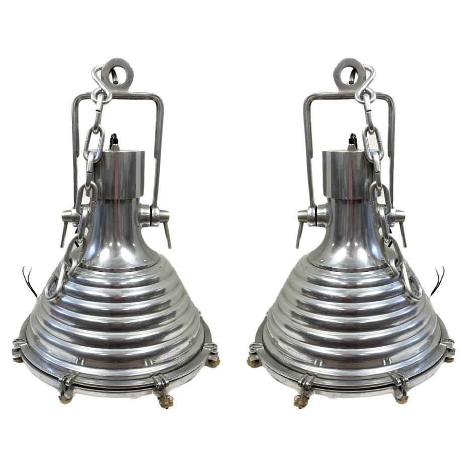 Pair Of Contemporary Industrial Aluminum  Pendant Lights  For Sale