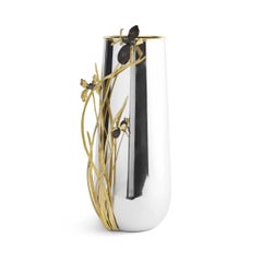 Pair of Contemporary Iris Vase Centerpiece in Black and Gold Metal