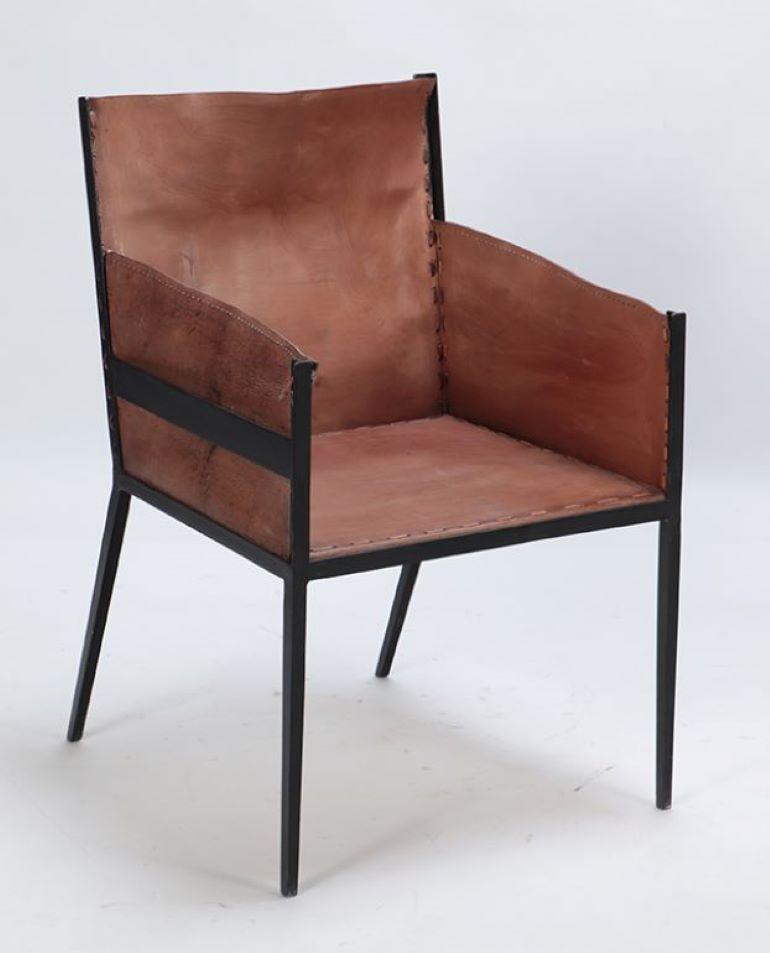 Pair of Contemporary Iron and tailored leather armchairs in the manner of Jean-Michel Frank