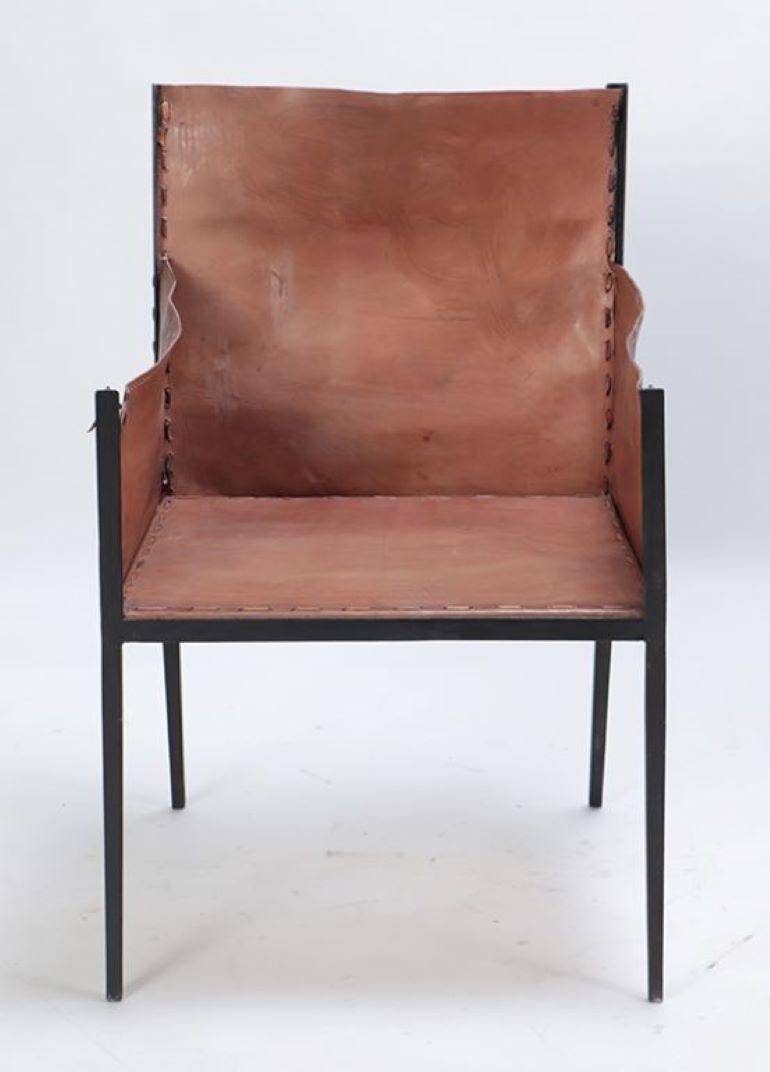 Modern Pair of Contemporary Iron and tailored leather armchairs  For Sale