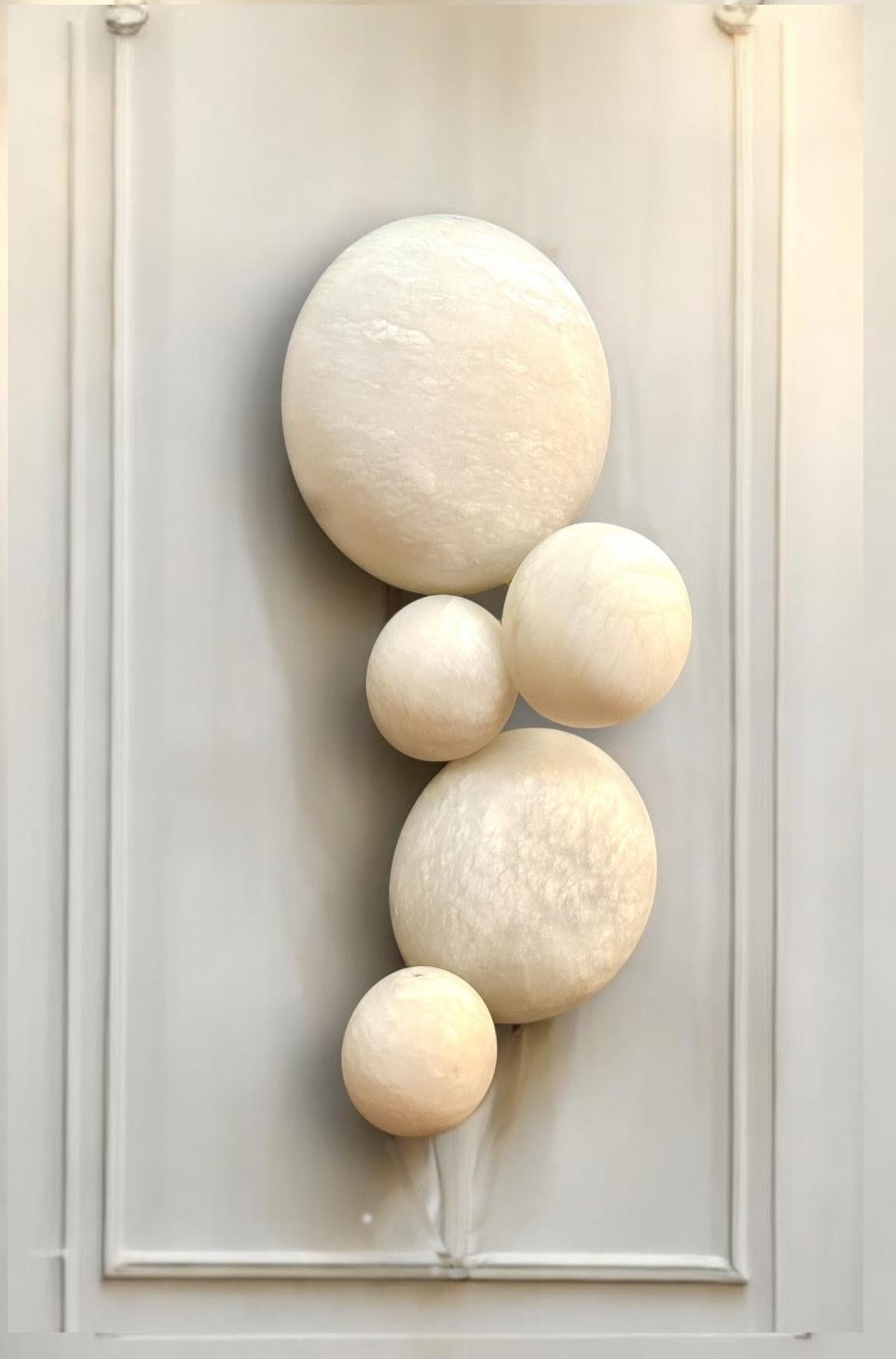 European Pair of  Contemporary Italian Alabaster Marble Globe Wall Lights or Sconces For Sale
