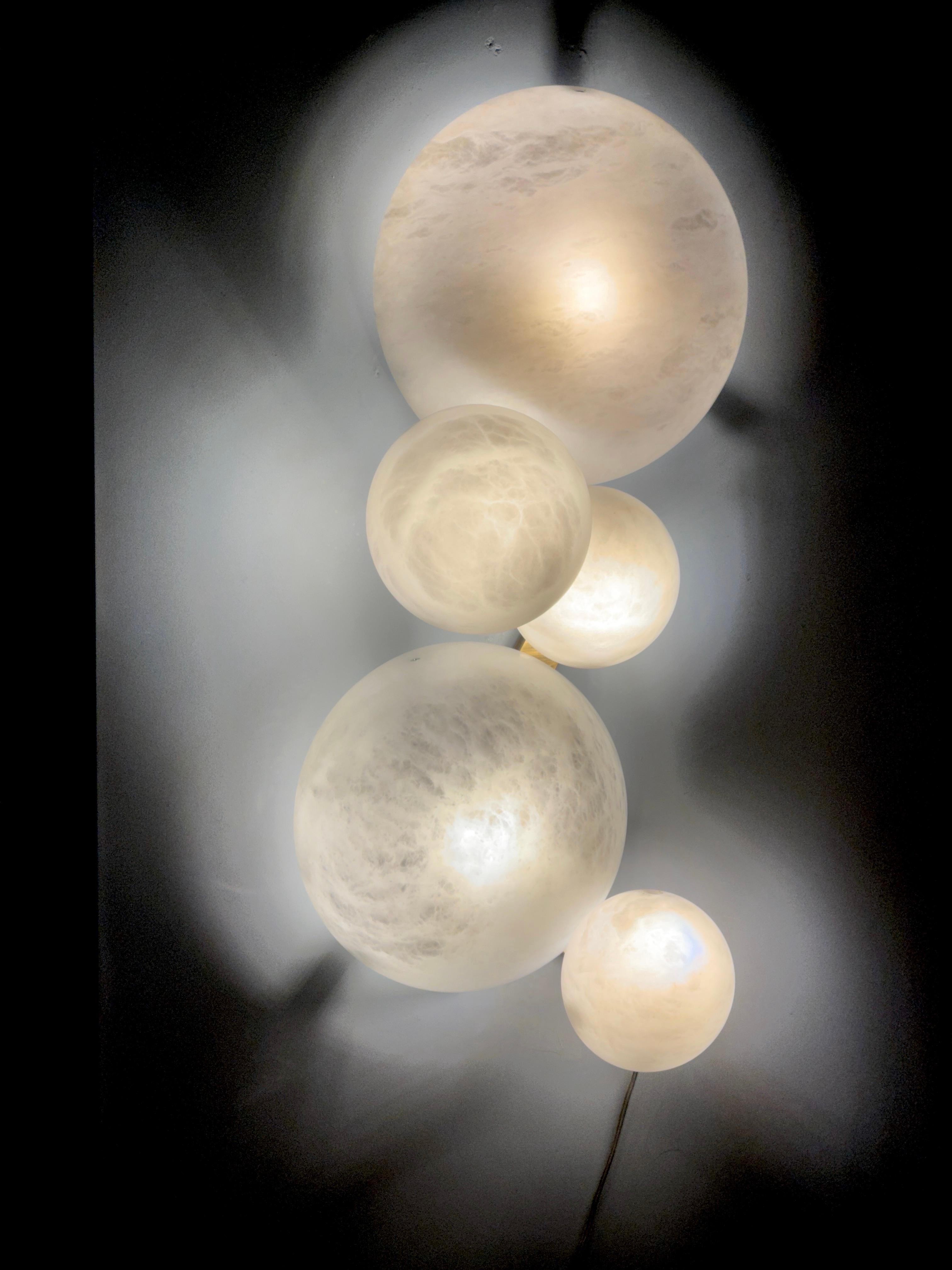Pair of  Contemporary Italian Alabaster Marble Globe Wall Lights or Sconces For Sale 2