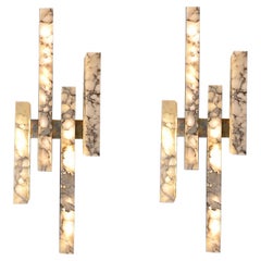 Pair of Contemporary Italian Bardiglio Marble Wall Lights or Sconces