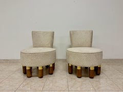 Pair of Contemporary Italian Club Chairs with Brass Feet