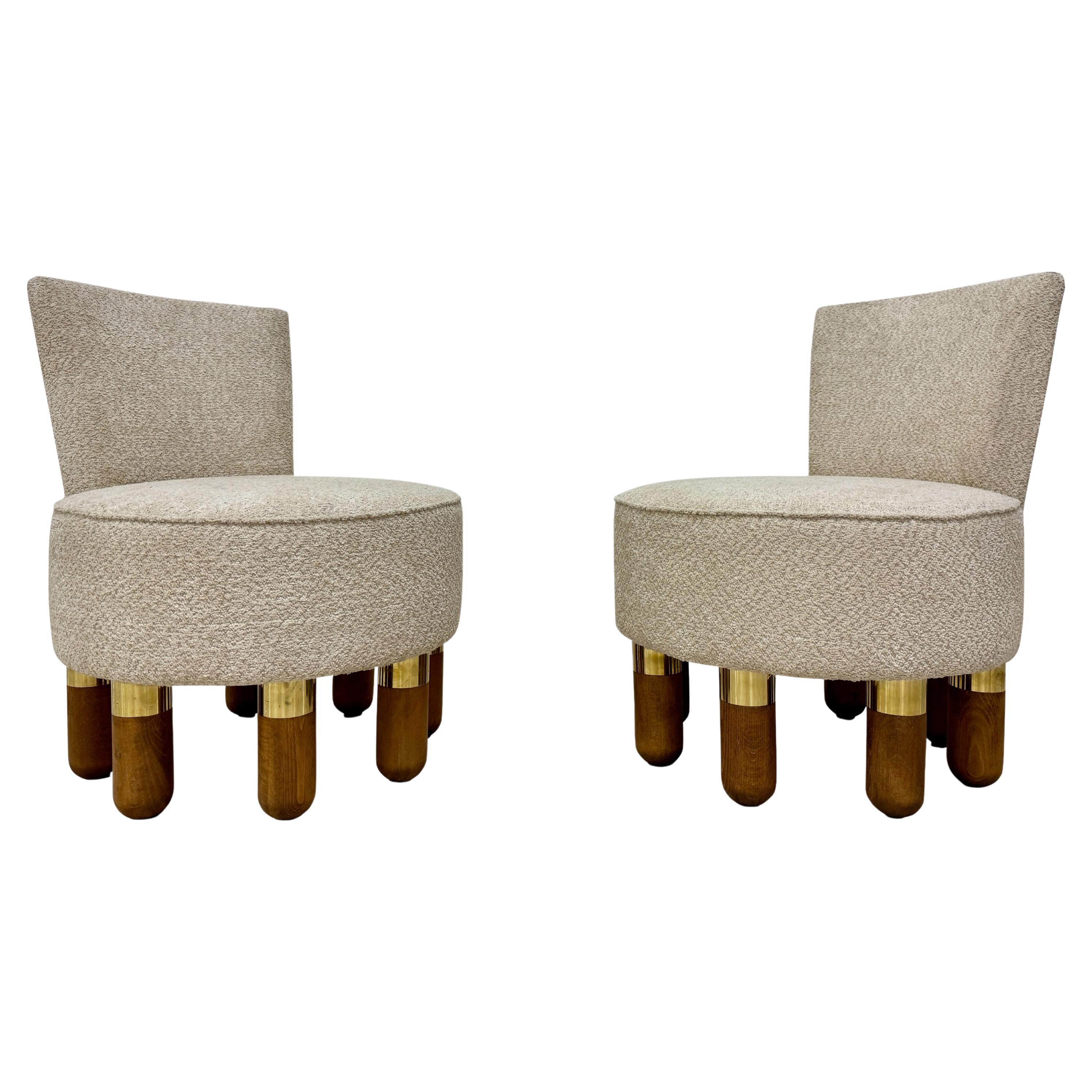 Pair of Contemporary Italian Club Chairs with Brass Feet