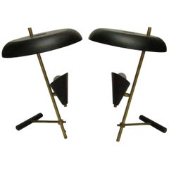 Pair of Contemporary Italian Lacquered Metal and Brass Table Lamps