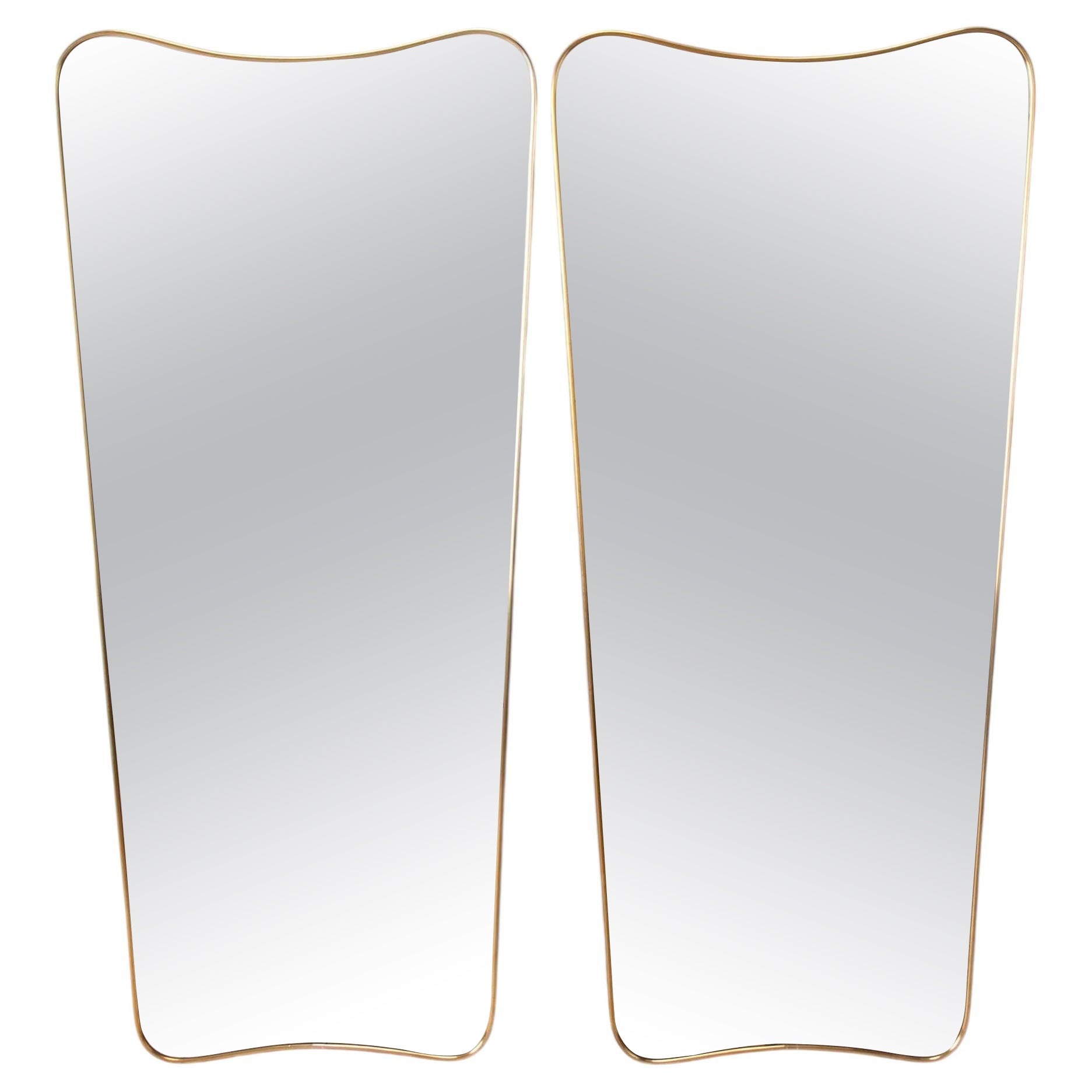 Pair of Contemporary Italian Mid-Century Style Brass Mirrors