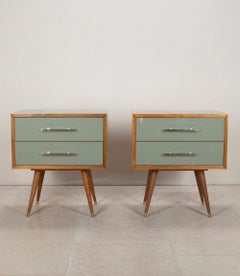 Pair of Contemporary Italian Mid-Century Style Green Glass Bedside Commodes
