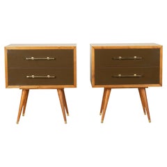 Pair of Contemporary Italian Mid-Century Style Green Glass Bedside Commodes