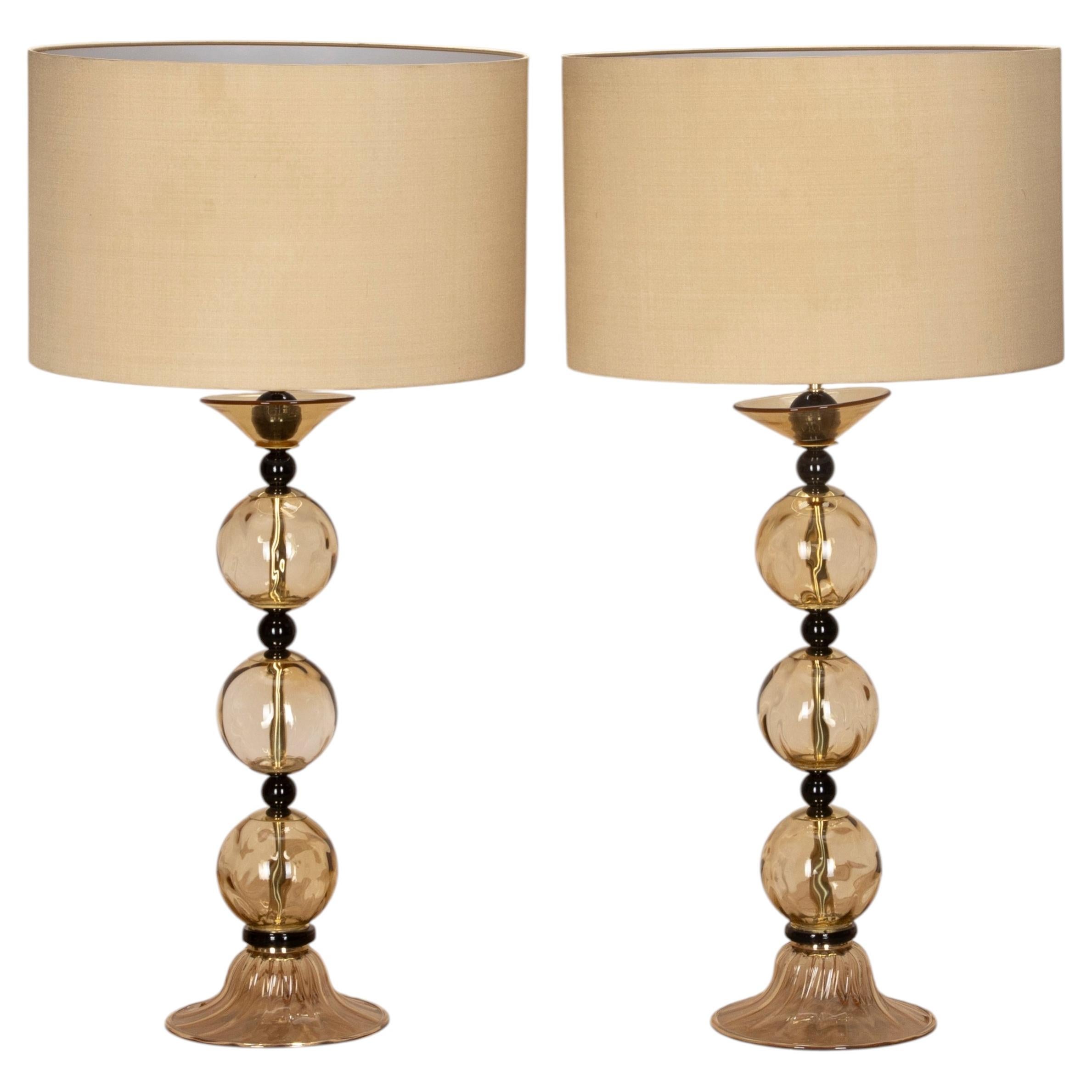 Pair of Contemporary Italian Murano Glass Table Lamps