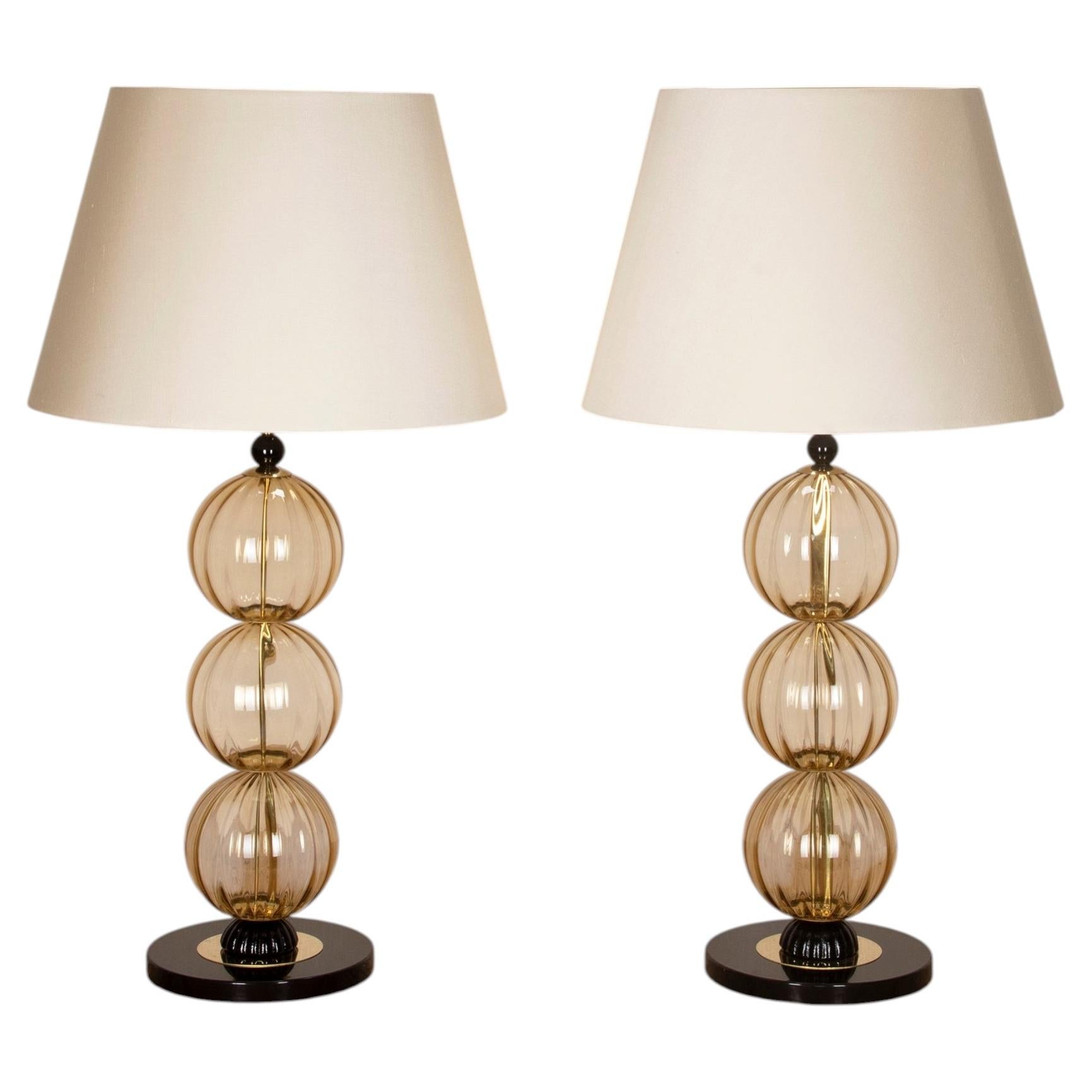 Pair of Contemporary Italian Murano Glass Table Lamps