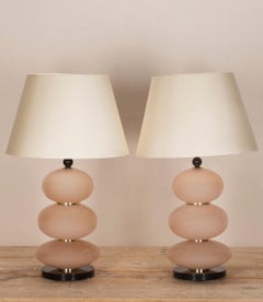 Coppia di lampade da tavolo italiane contemporanee in vetro di Murano rosa