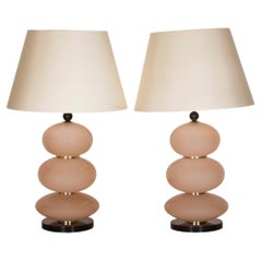 Pair of Contemporary Italian Pink Murano Glass Table Lamps
