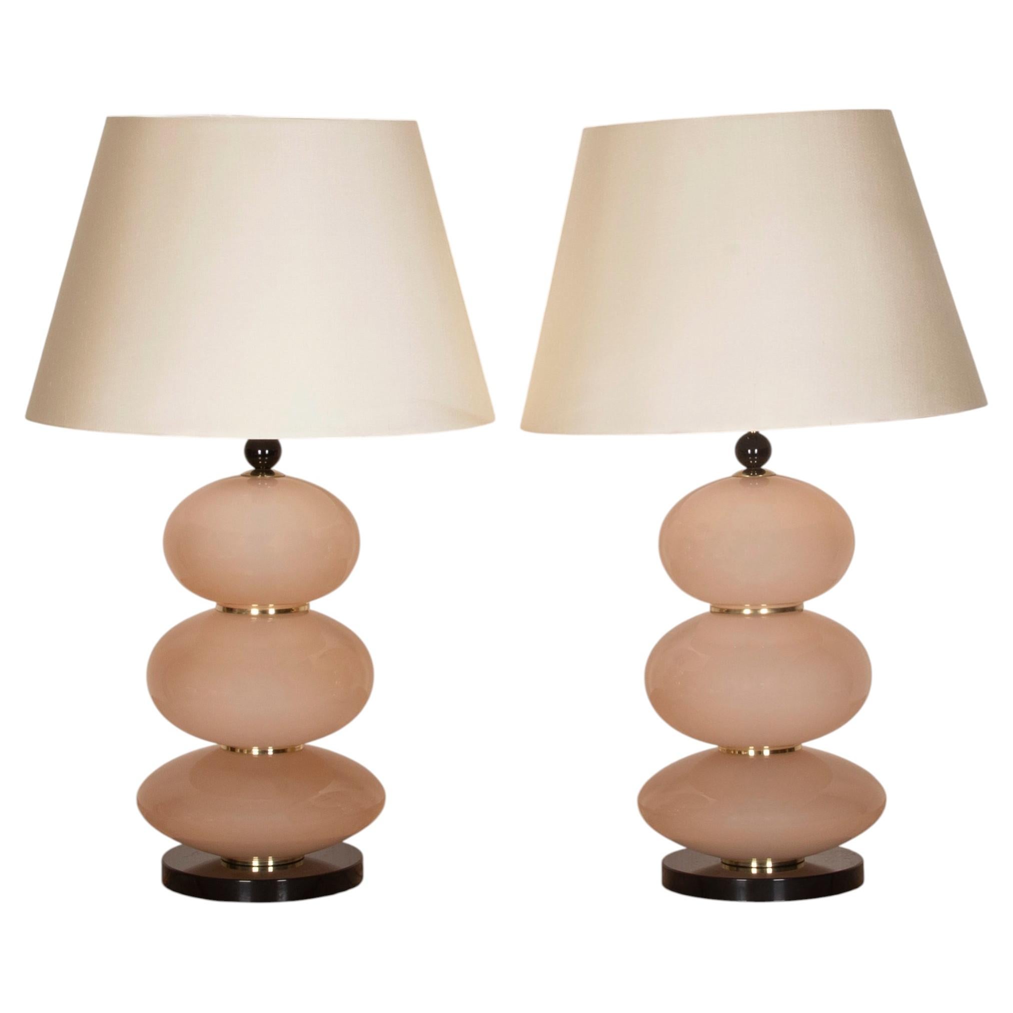 Pair of Contemporary Italian Pink Murano Glass Table Lamps