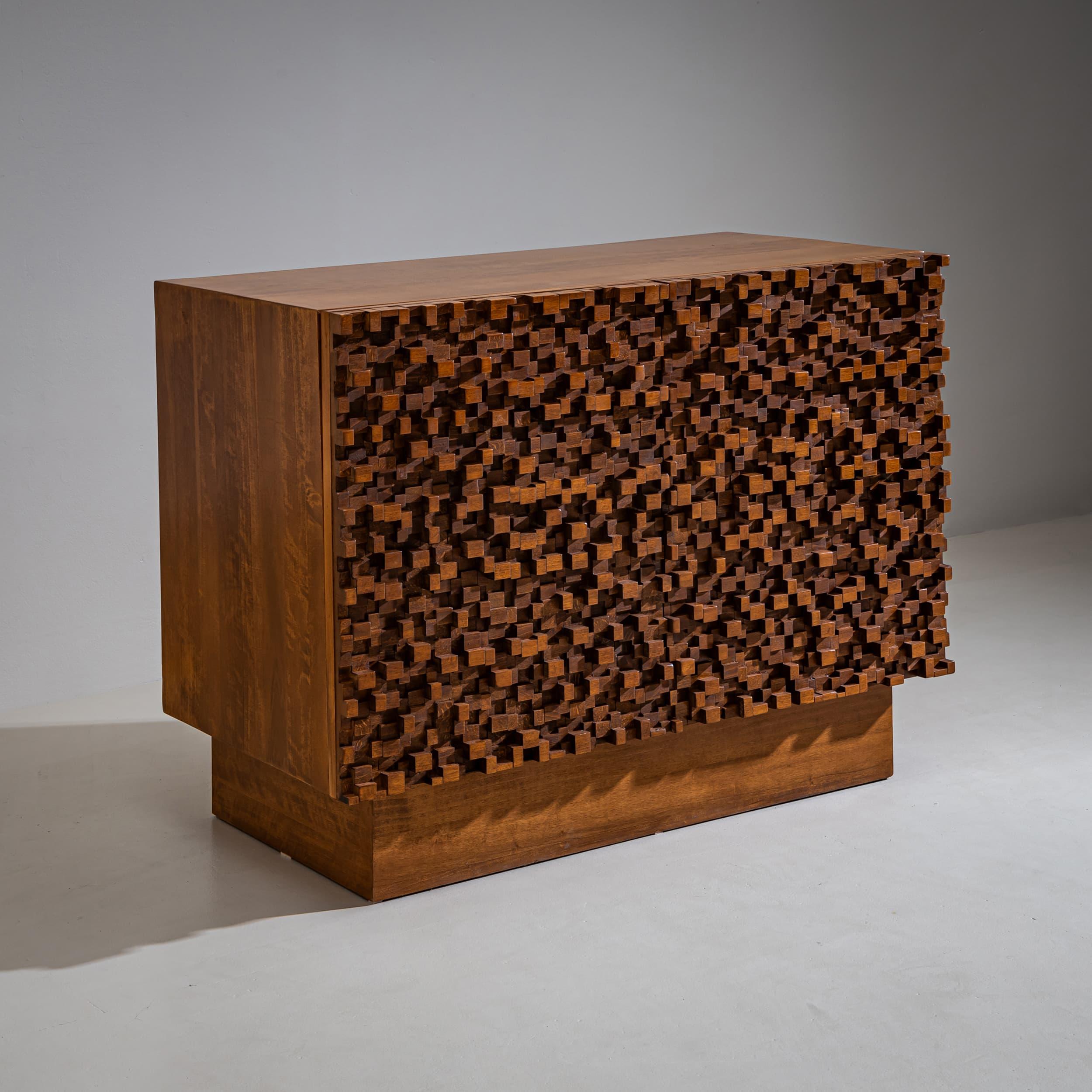 Pair of contemporary Italian Sideboards with Brutalist Surface Design For Sale 6