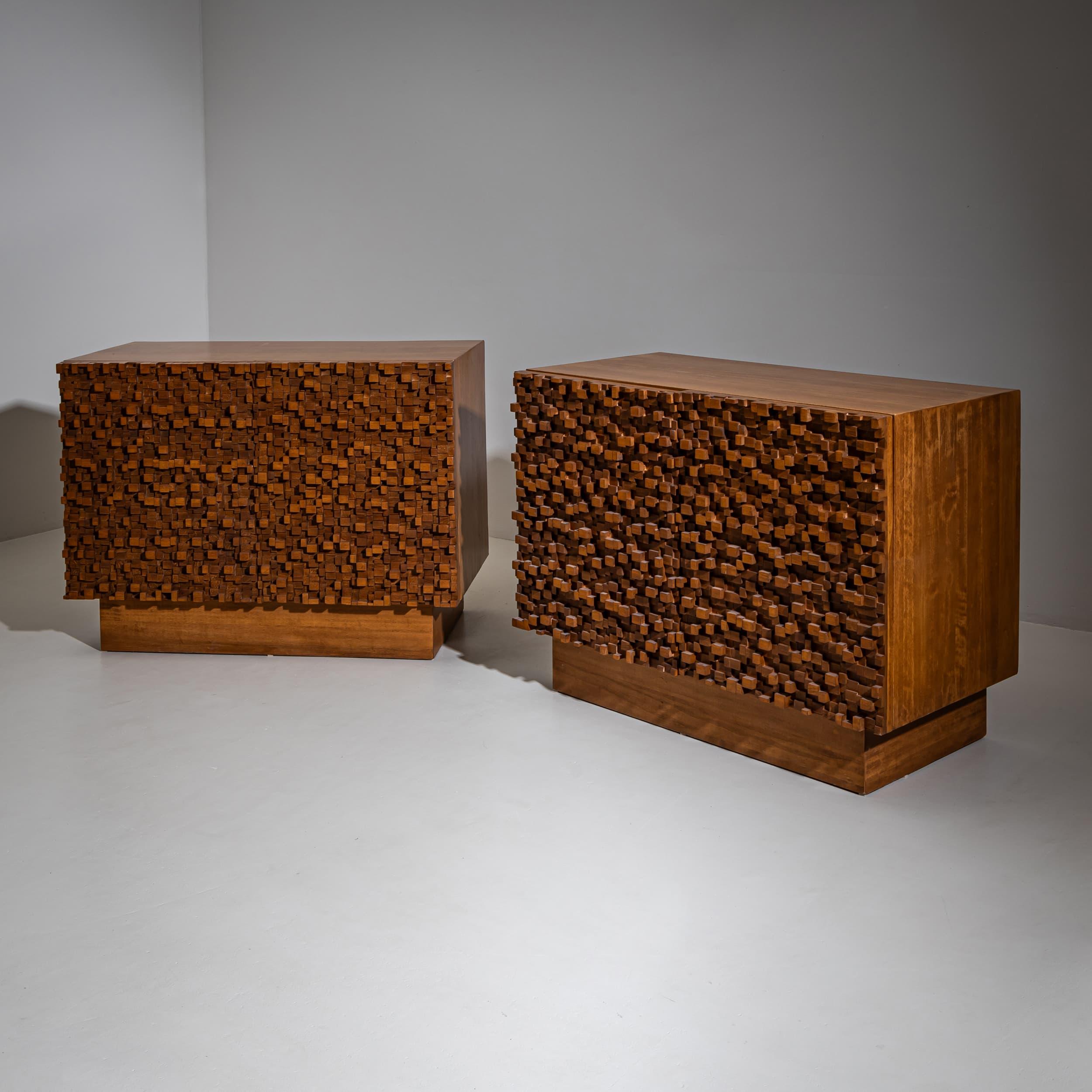 Pair of contemporary Italian Sideboards with Brutalist Surface Design In Good Condition For Sale In New York, NY