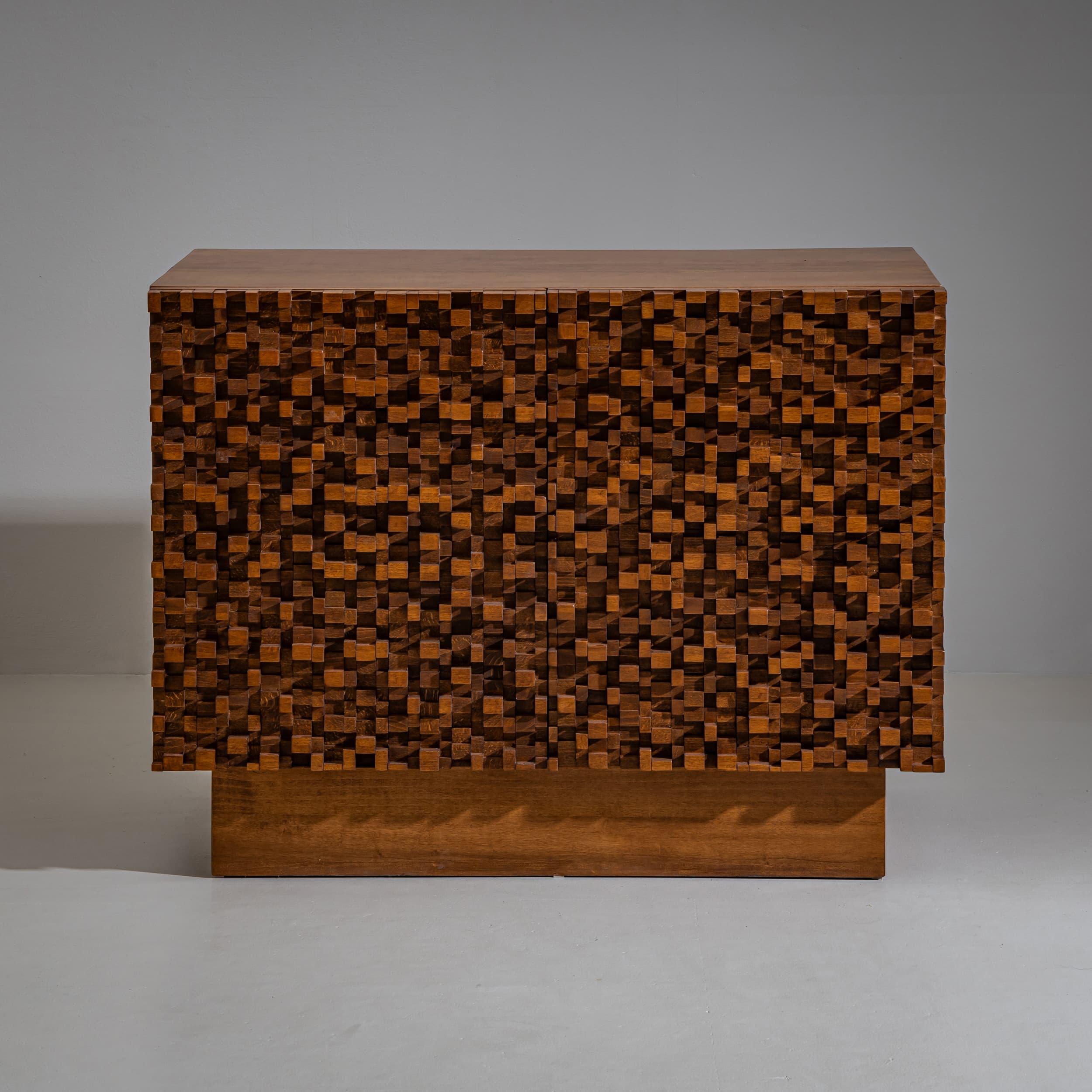 Pair of contemporary Italian Sideboards with Brutalist Surface Design For Sale 1