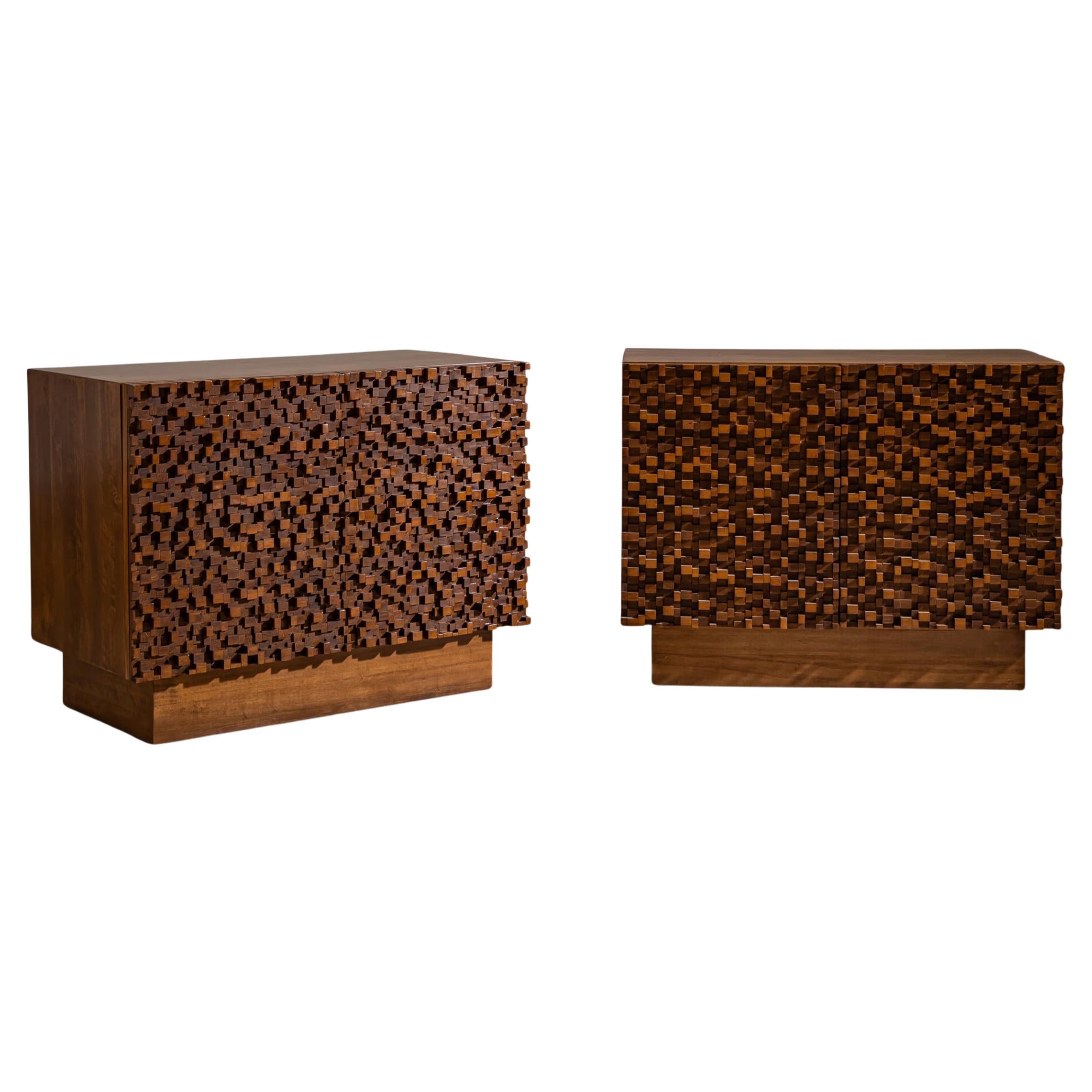 Pair of contemporary Italian Sideboards with Brutalist Surface Design