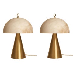 Pair of contemporary Italian Table Lamp "Funghetto" with Alabaster Lampshade