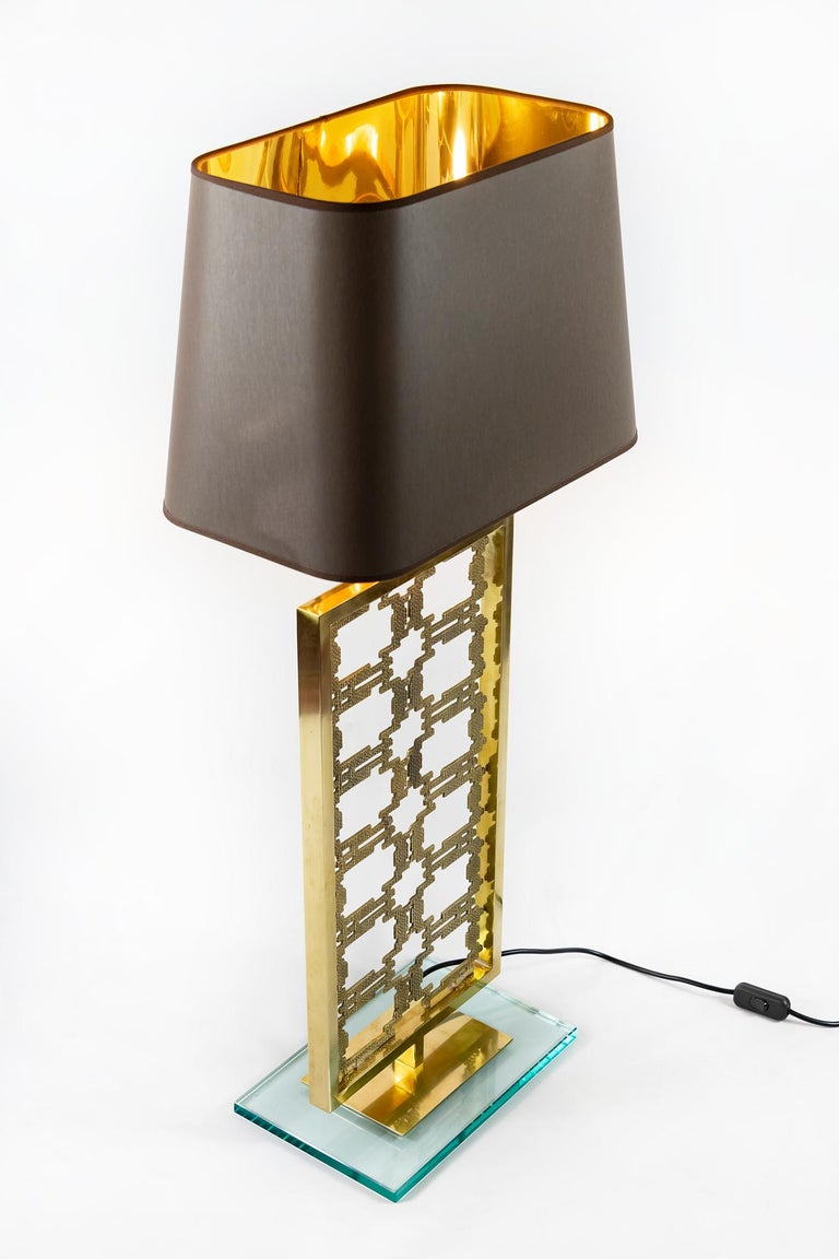 Pair of Contemporary Italian Table Lamps in Brass and Solid Glass For