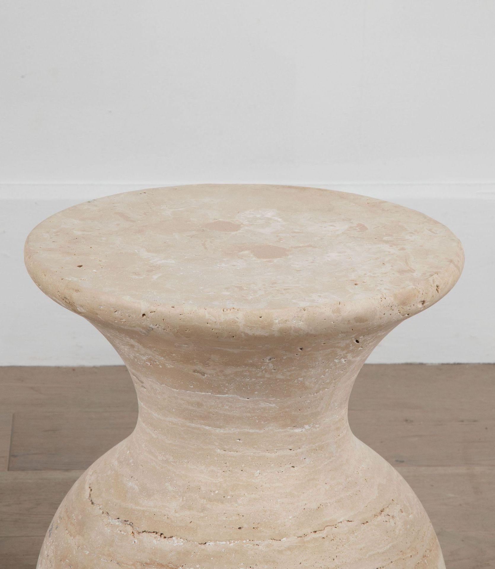Pair of Contemporary Italian Travertine Side Tables For Sale 1