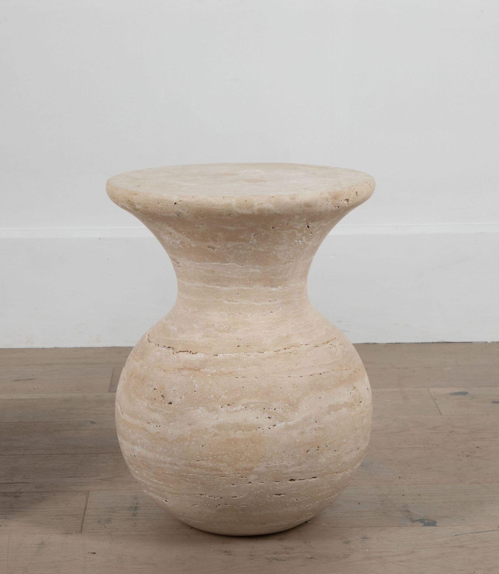 Pair of Contemporary Italian Travertine Side Tables For Sale 2