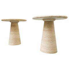 Pair of Contemporary Italian Travertine Side Tables