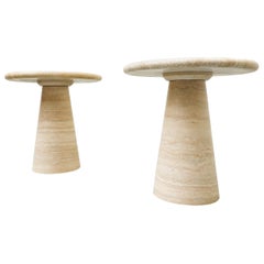 Pair of  Contemporary Italian Travertine Side Tables
