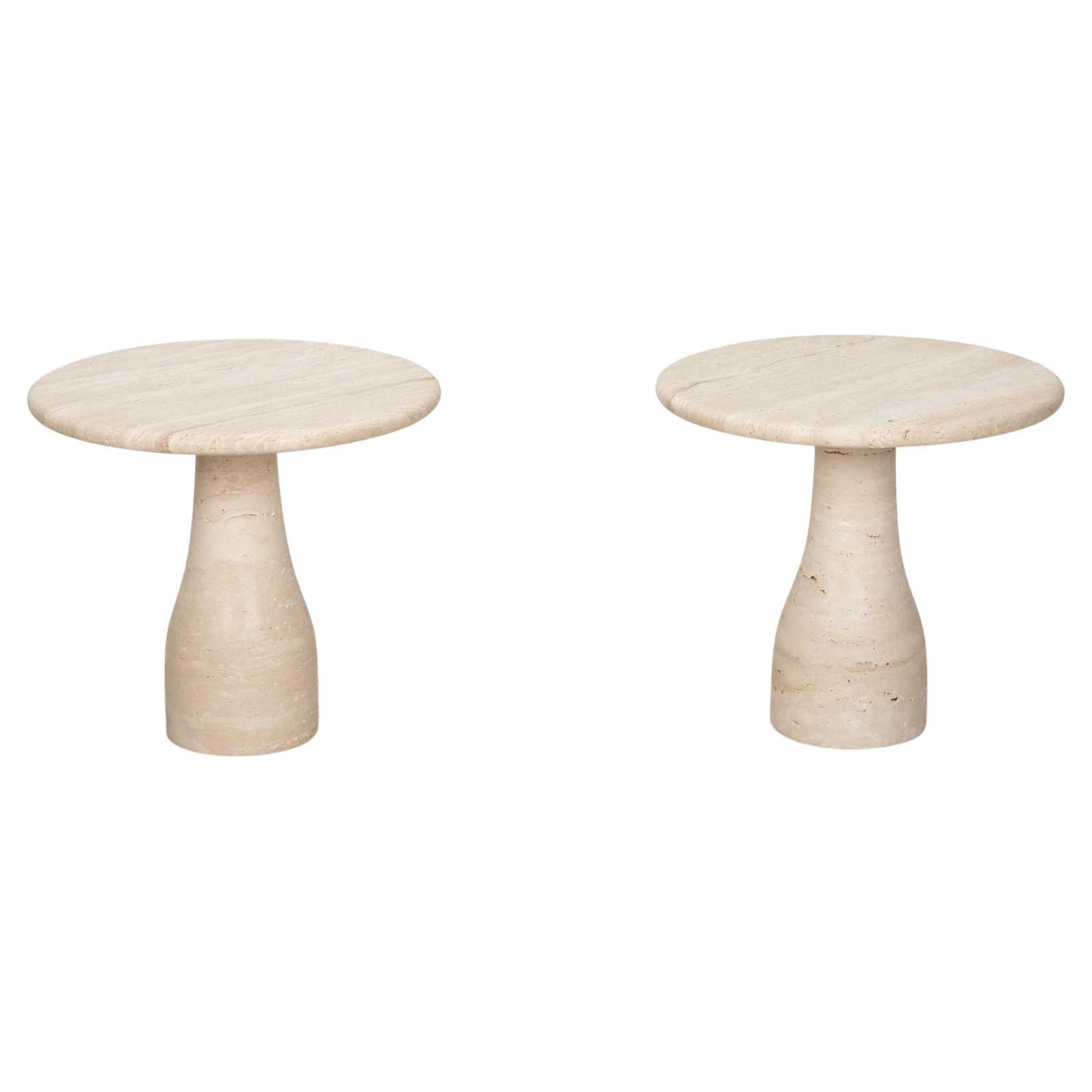 Pair of Contemporary Italian Travertine Side Tables