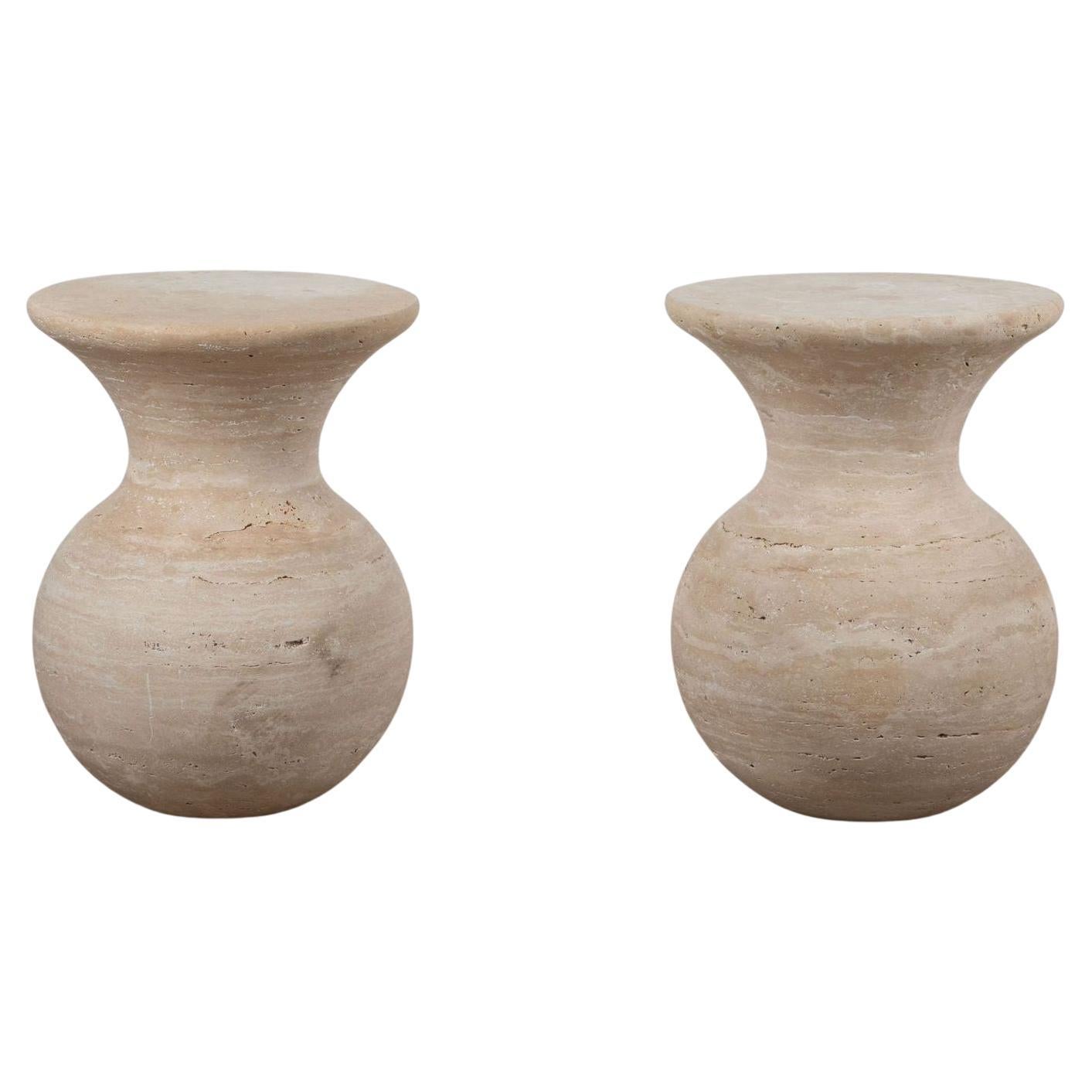 Pair of Contemporary Italian Travertine Side Tables For Sale