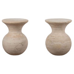 Pair of Contemporary Italian Travertine Side Tables