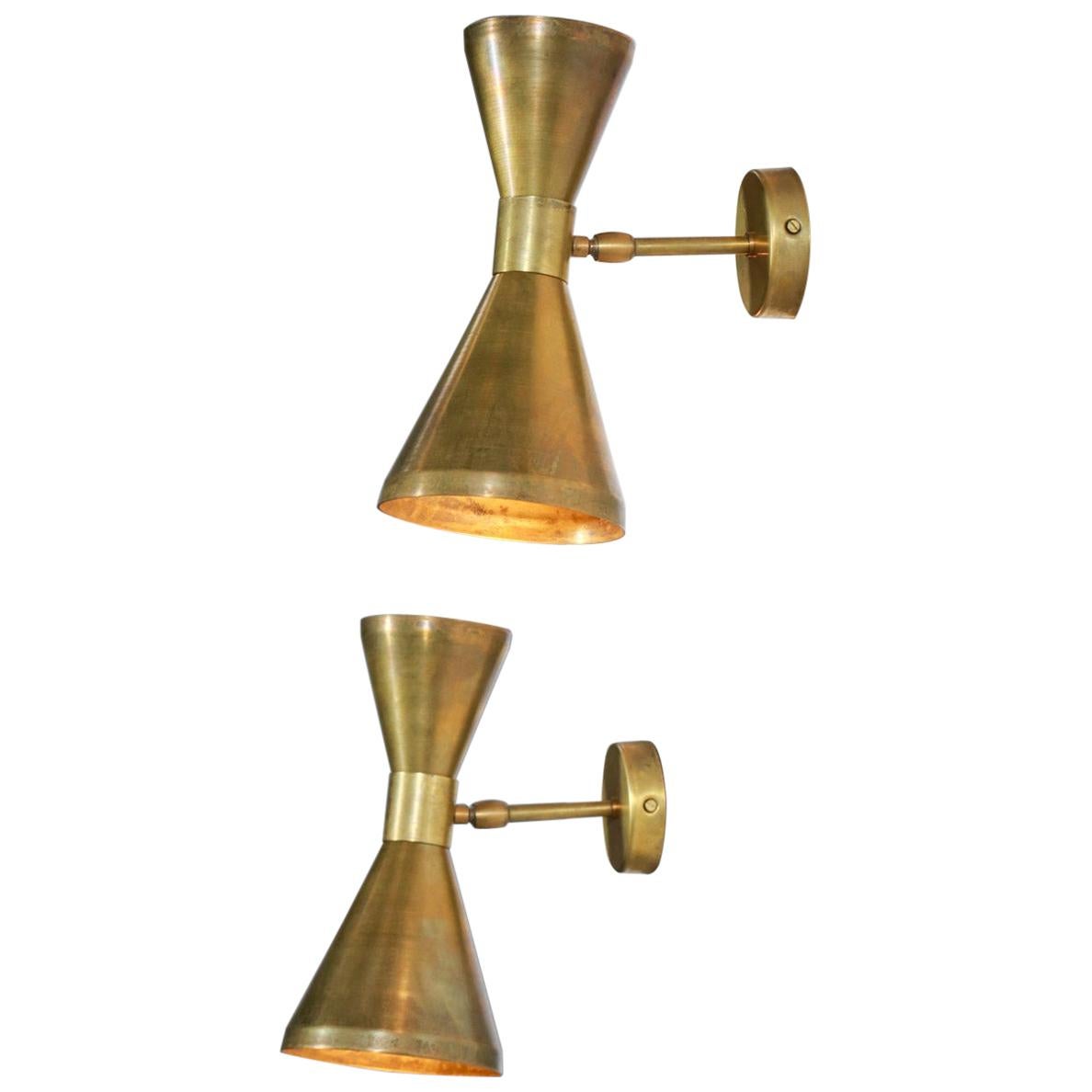 Pair of Contemporary Italian Wall Lights "Livia" in Style of Stilnovo Brass For Sale