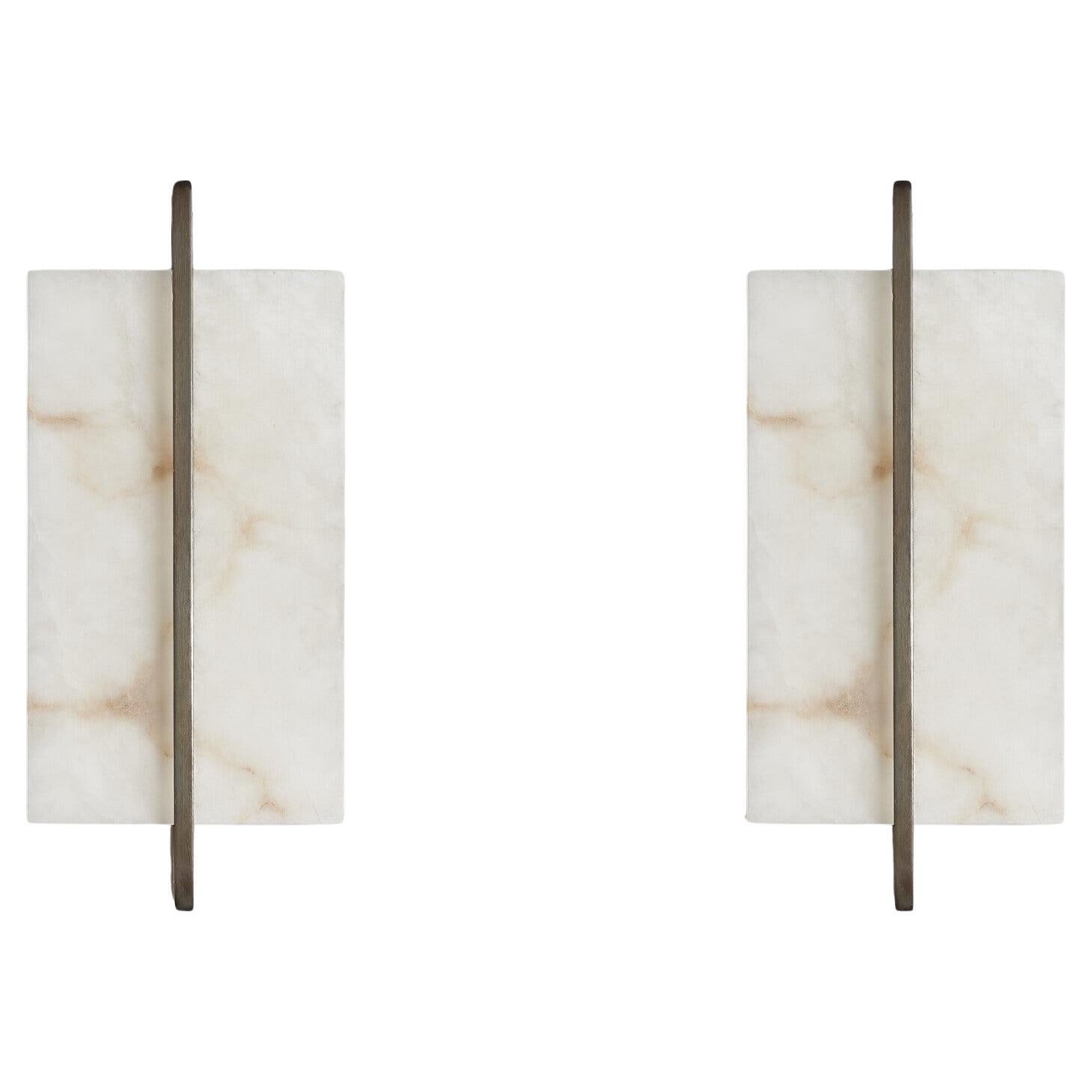 Pair of Contemporary Italian wall sconce "Tile"  in alabaster and bronze