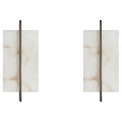 Pair of Contemporary Italian wall sconce "Tile"  in alabaster and bronze