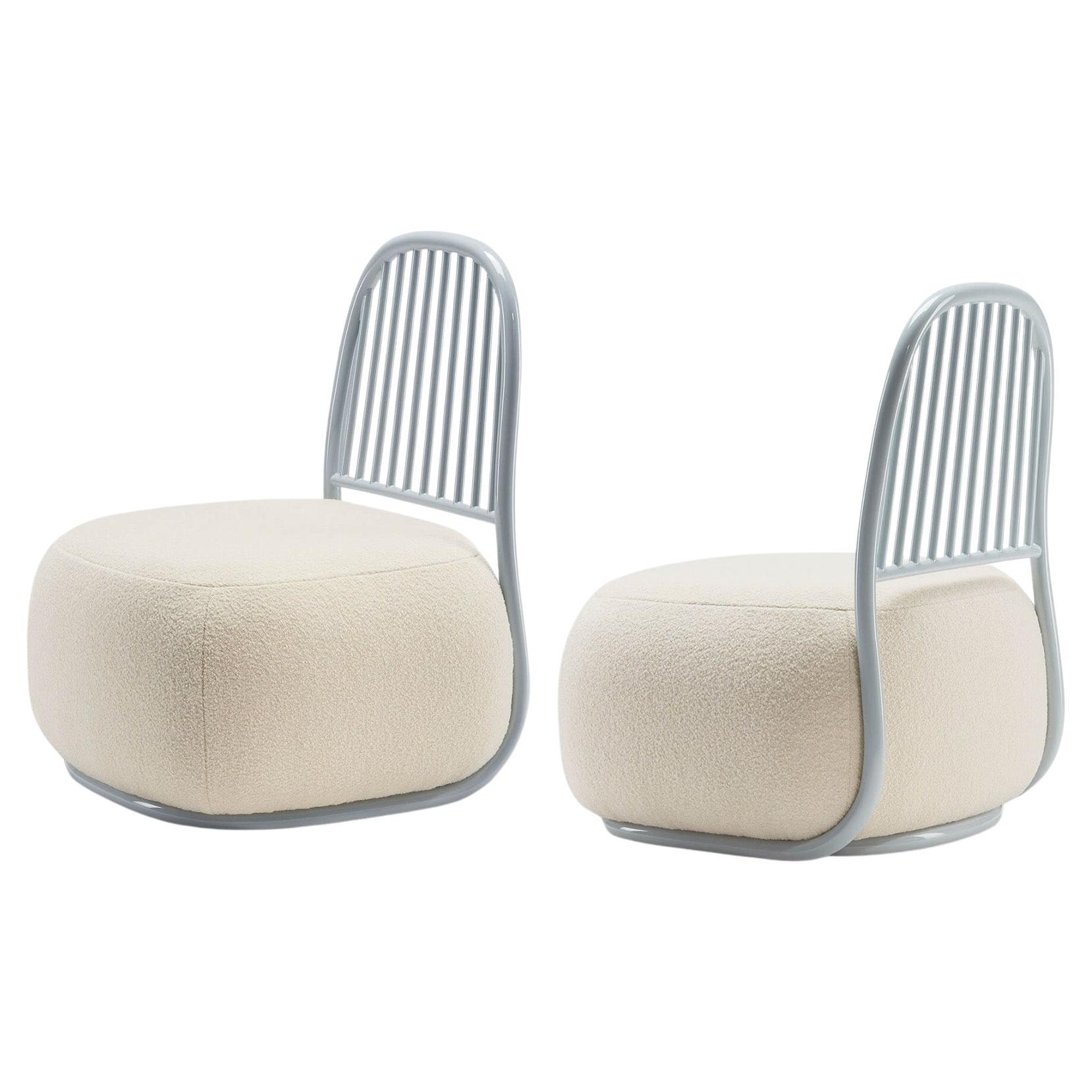 Pair of Contemporary Ivory Upholstered Lounge Chairs, Circe by Ini Archibong For Sale