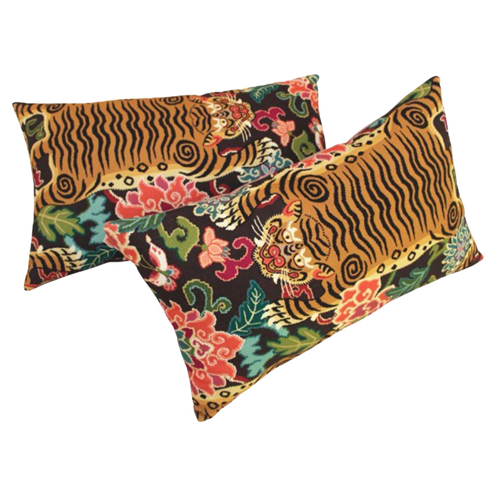Pair of Contemporary Jungle Print Cotton Velvet Cushions, Italy, 2022