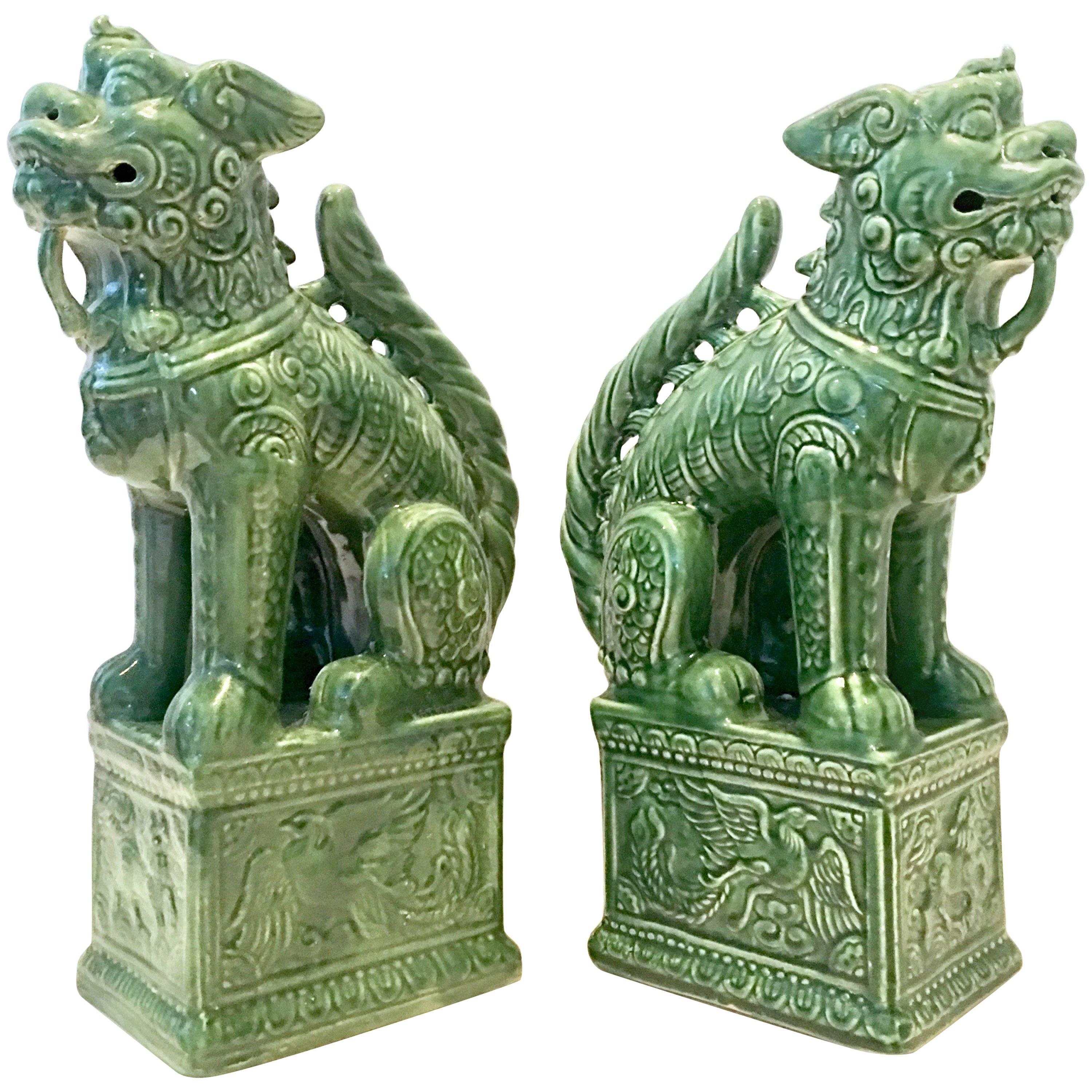 Pair of Contemporary Large Ceramic Glaze Foo Dog Sculptures For Sale