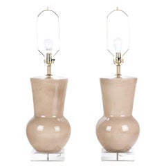 Pair Of Contemporary Large Taupe Glazed Ceramic Jar Form Tischlampen