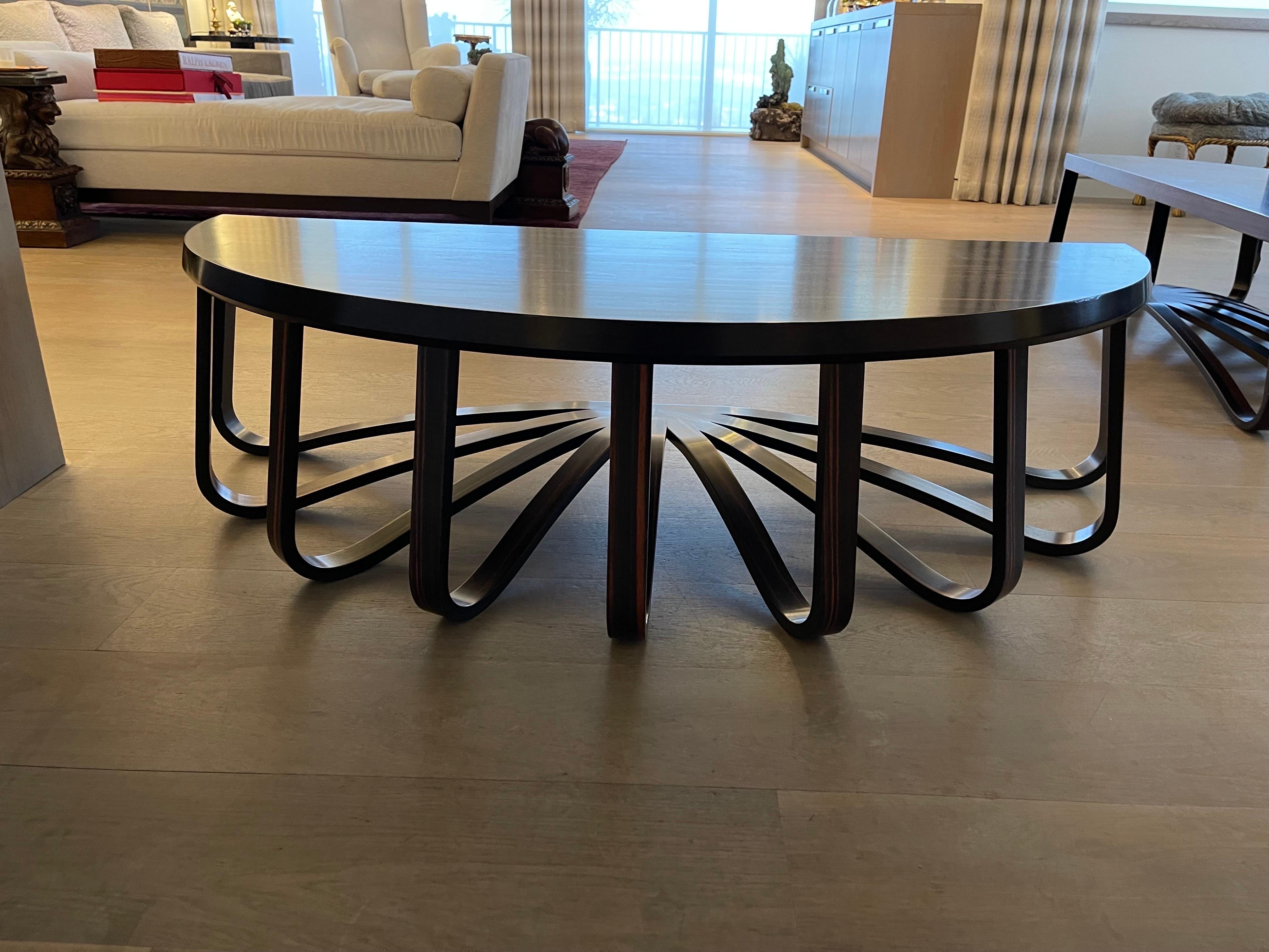 Ralph Rucci Pair of Contemporary Macassar and Walnut Coffee Tables For Sale 13