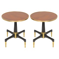 Pair of Contemporary Mahogany and Brass End Tables